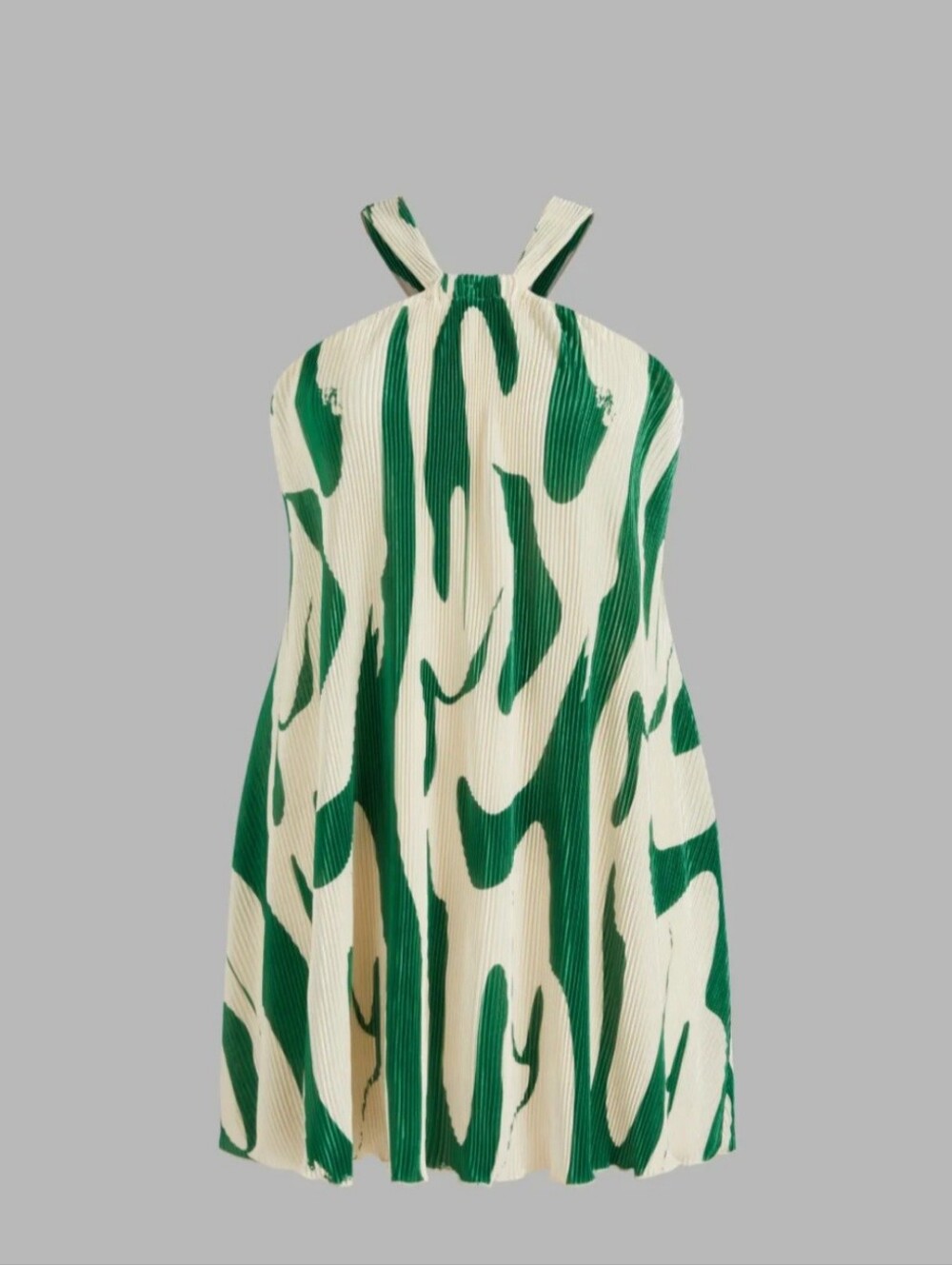 Cider Curve Green & Beige Abstract Halter Pleated Mini Dress Size 4XL NWT